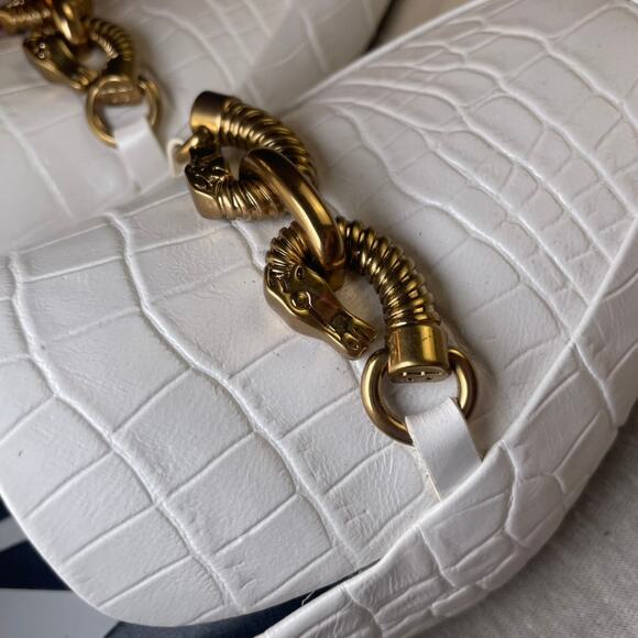 Tory Burch Jessa Heeled Loafer Croc Embossed Leather Loafer 8 Gardenia - Picture 8 of 13